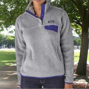 PATAGONIA NEW ( XL ) Light Gray/Purple Re-Tool Snap-T Turtleneck Fleece